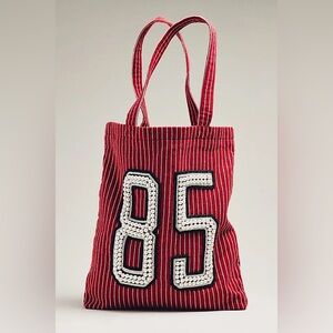NWT Anthropologie Daily Practice Printed Beaded Canvas Tote Bag- Red $88 MSRP